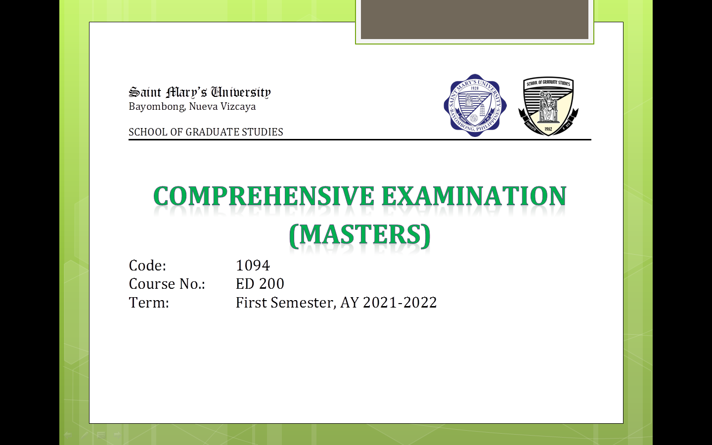 Comprehensive Examination