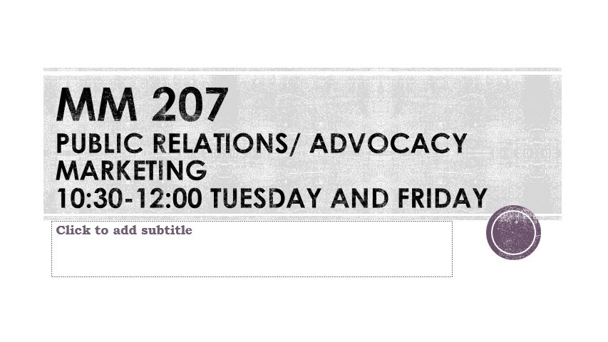 Public Relations/ Advocacy Marketing