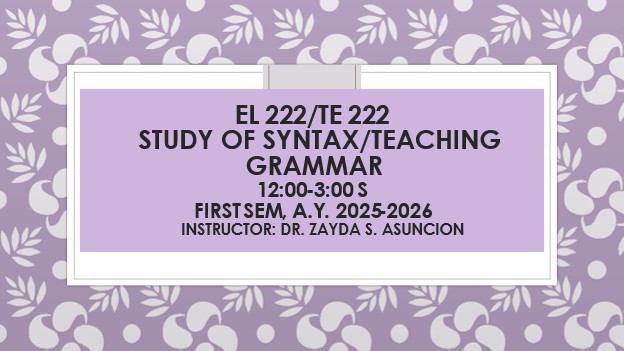 Study of Syntax (Grammar)/Teaching of Grammar